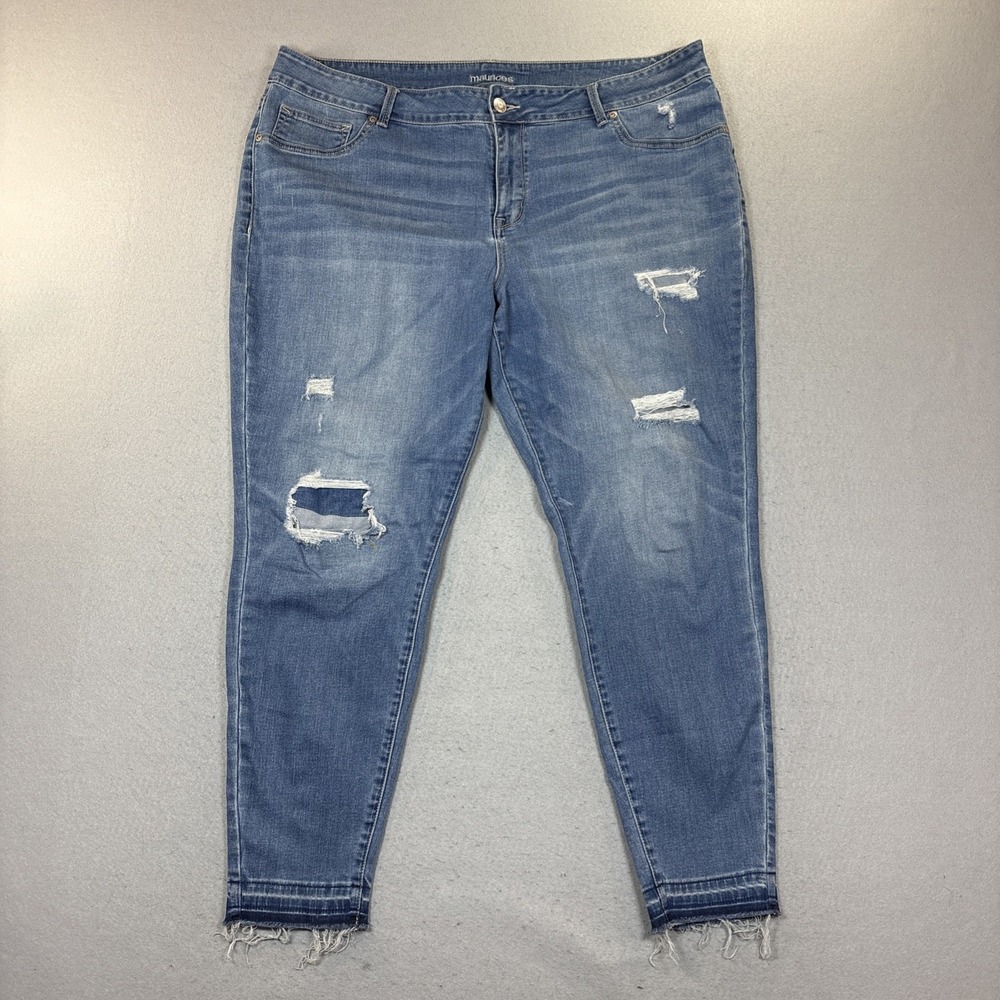 Maurices Jeans Mid Rise Distressed Raw‎ Hem Women's Stretch Size 24W Long